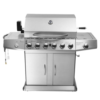 Wysokotemperaturowy grill gazowy z 6 palnikami z szafkami na kółkach