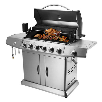 Wysokotemperaturowy grill gazowy z 6 palnikami z szafkami na kółkach